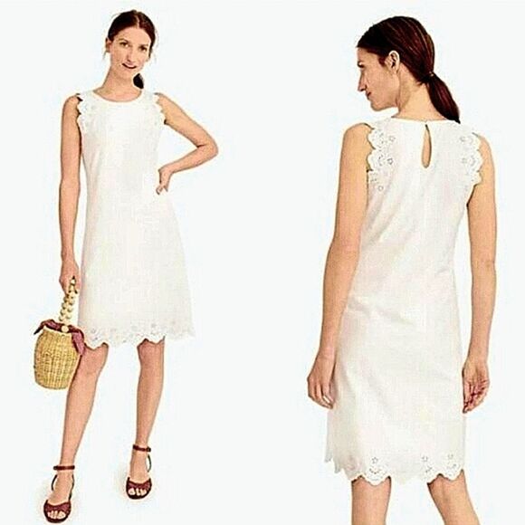 J CREW Eyelet White Sleeveless Shift Dress Cotton Sz XSMALL - Picture 1 of 8